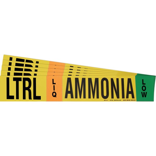 AMMONIA LTRL LIQ LOW Pipe Marker Style 1HV BK, GN, OR on YL 1 per Card, 5 PK